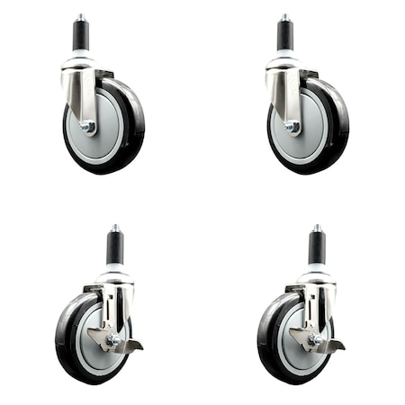 Service Caster 5 Inch 316SS Black Poly Swivel 1-3/8 Inch Expanding Stem Caster Brake SCC, 2PK SS316EX20S514-PPUB-BLK-2-TLB-2-138